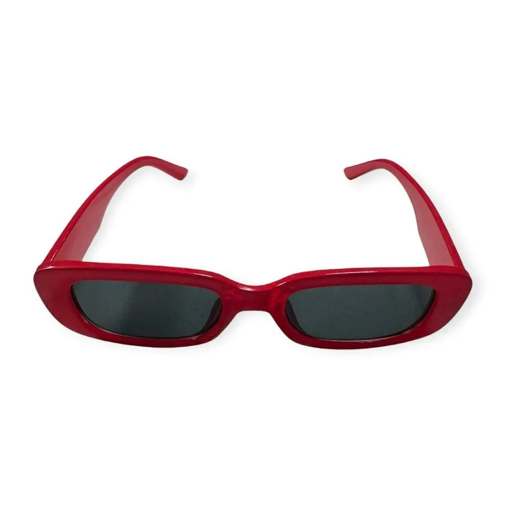 Retro Dark Red Rectangle Sunglasses Gray Lens Party Shades